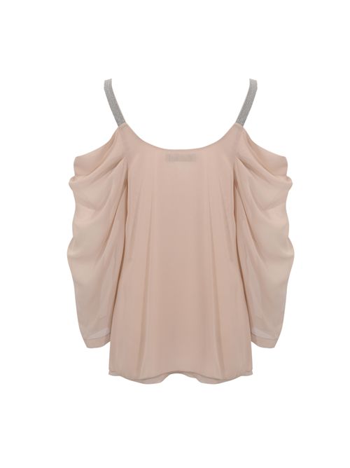 Blusa tunica in georgette con dettagli gioiello Conchiglia D. Exterior | 626755CONC